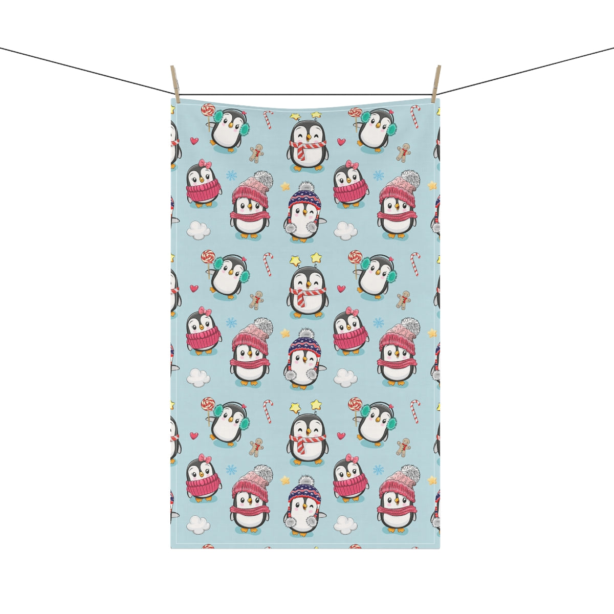 Penguins in Winter Clothes Kitchen Towel