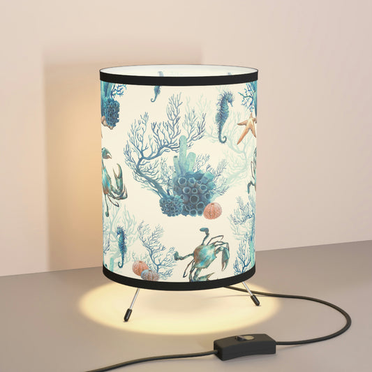Watercolor Coral Reef Tripod Lamp with High-Res Printed Shade, US\CA plug