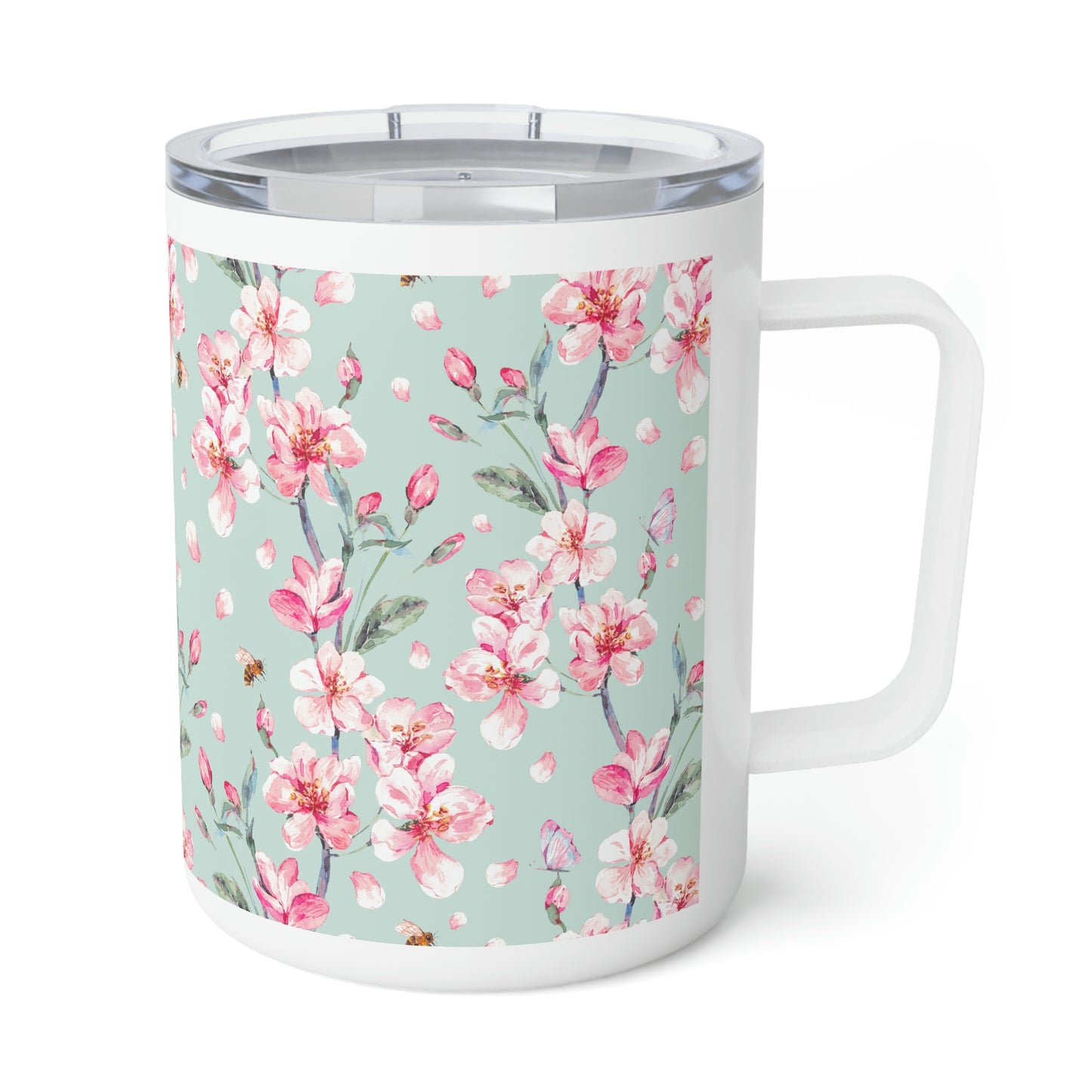 Cherry Blossoms and Honey Bees Insulated Coffee Mug, 10oz