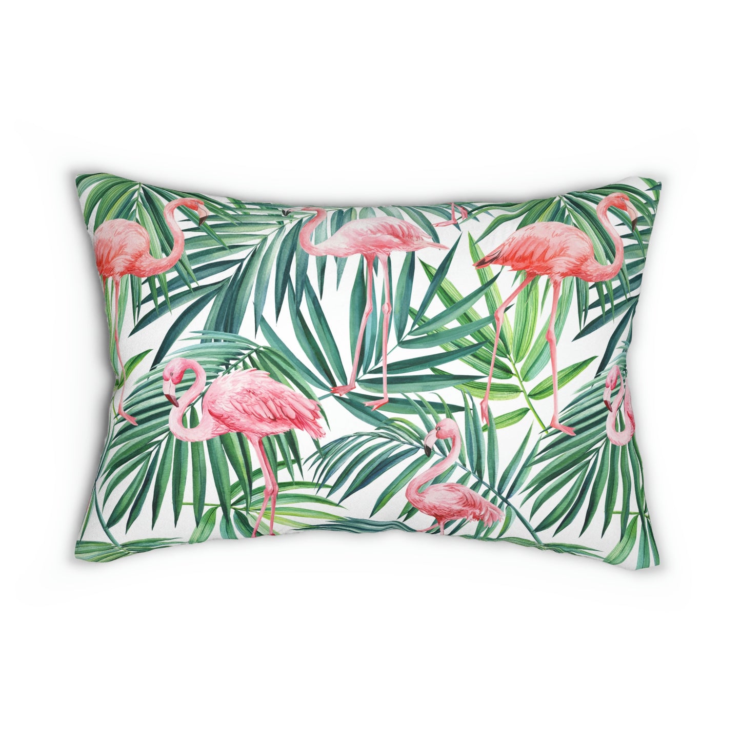Pink Flamingos and Palm Leaves Spun Polyester Lumbar Pillow