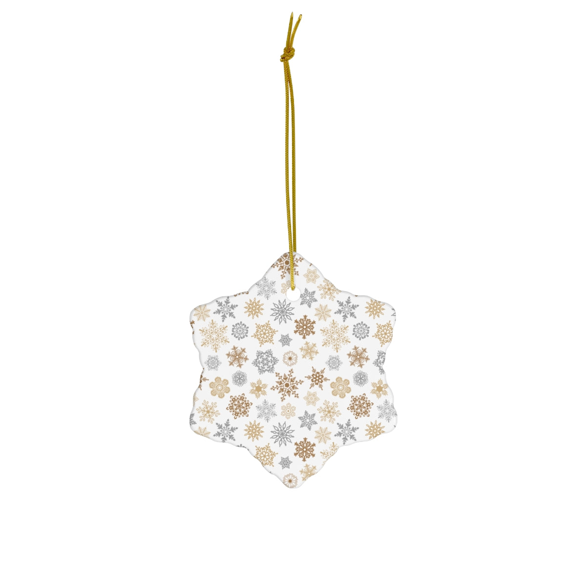 Gold and Silver Snowflakes Ceramic Ornament, 4 Shapes
