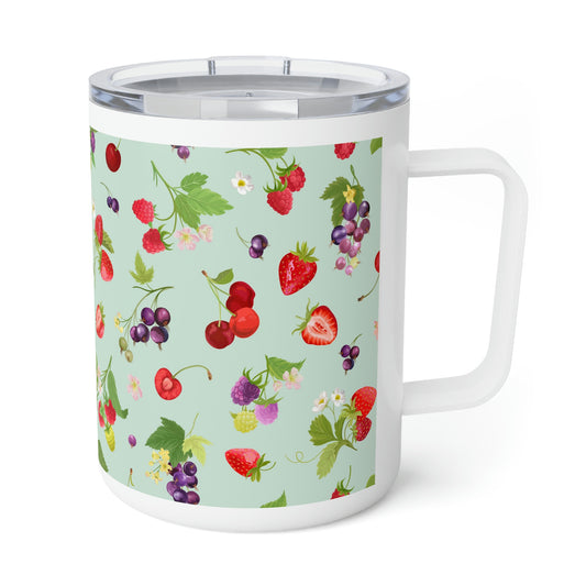 Cherries and Strawberries Insulated Coffee Mug, 10oz