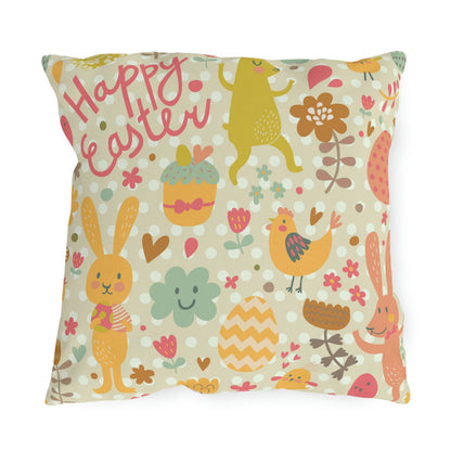 Easter Rabbits and Chickens Outdoor Pillow