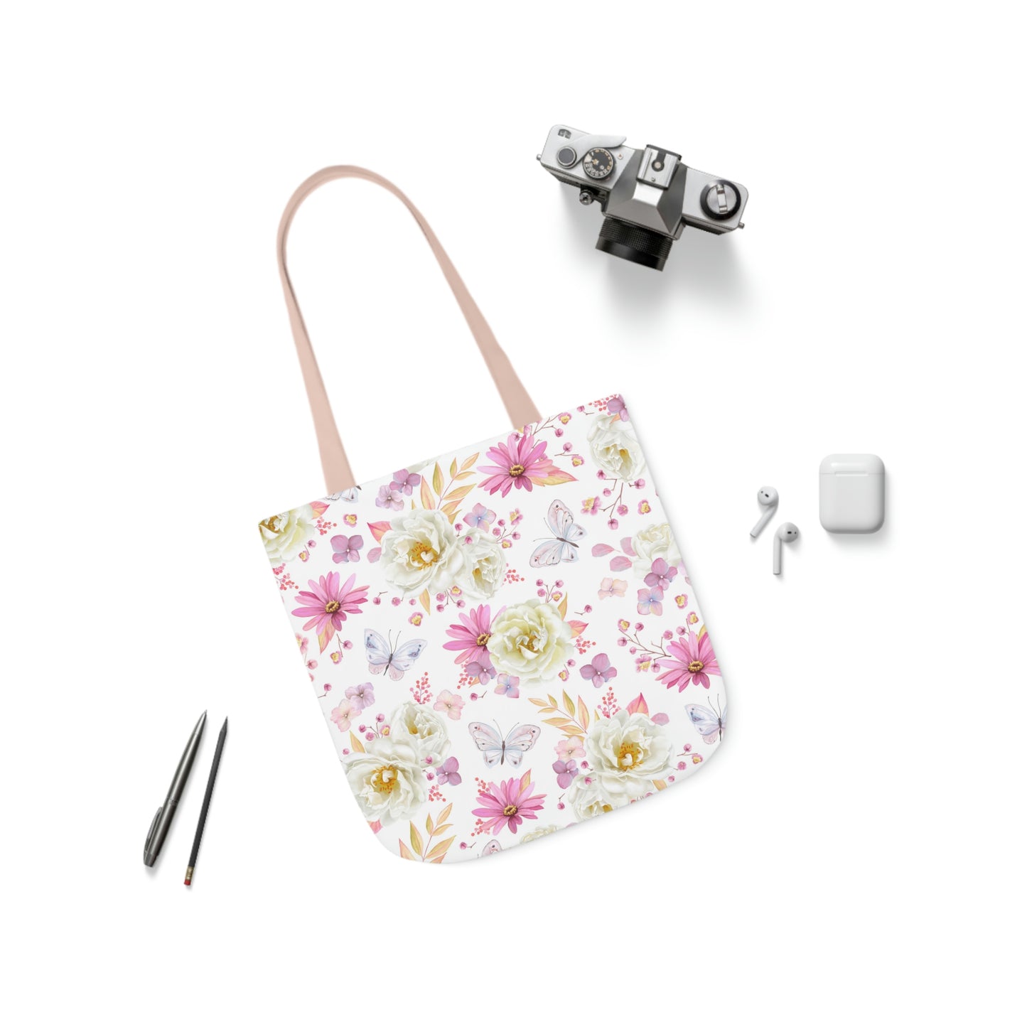 Spring Butterflies and Roses Polyester Canvas Tote Bag