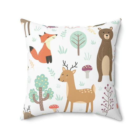 Forest Plants and Animals Spun Polyester Square Pillow