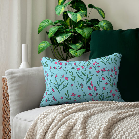 Bright Pink Flowers Spun Polyester Lumbar Pillow