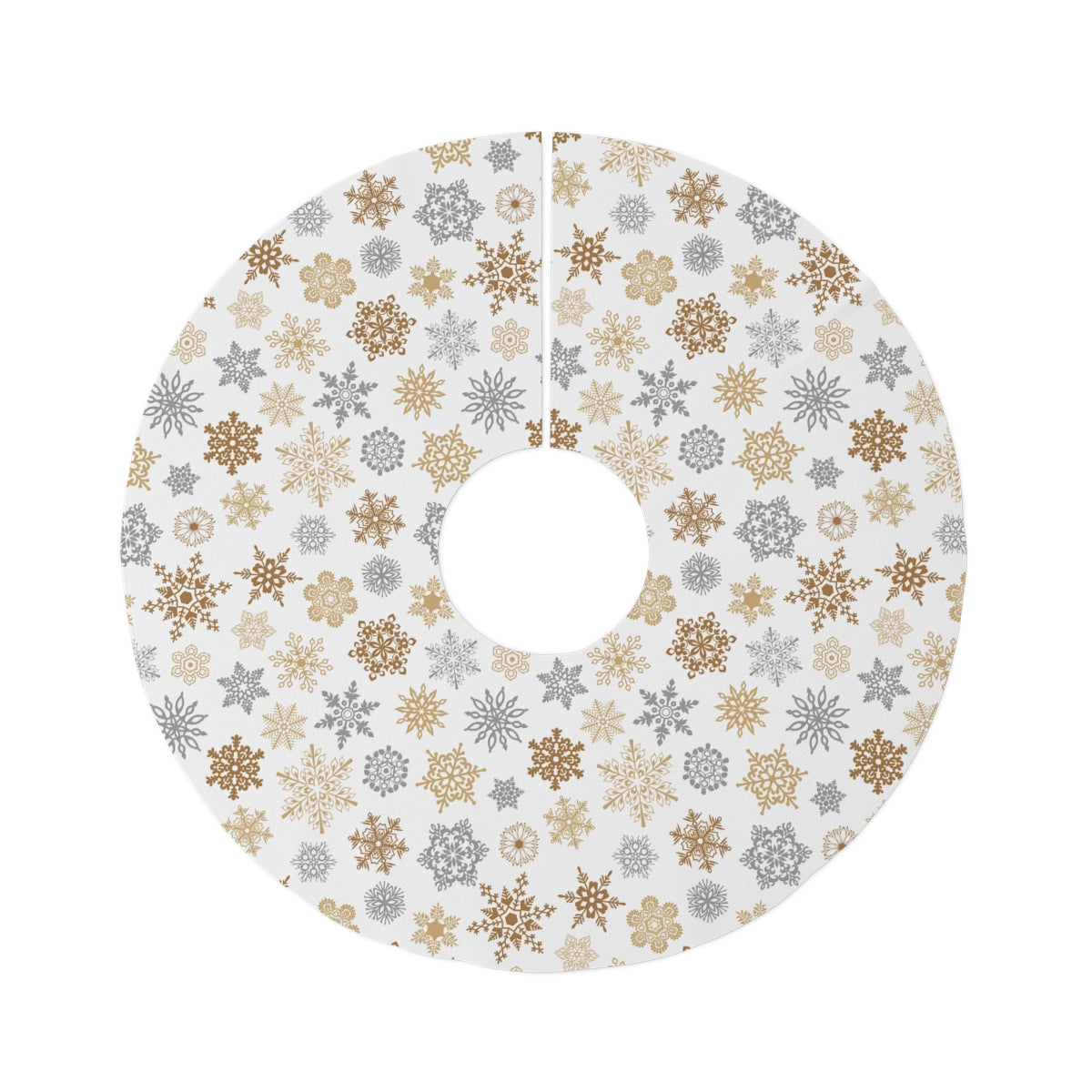Gold and Silver Snowflakes Round Tree Skirt