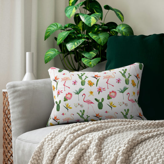 Cactus and Flamingos Spun Polyester Lumbar Pillow