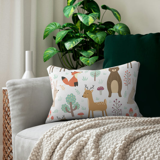 Forest Plants and Animals Spun Polyester Lumbar Pillow