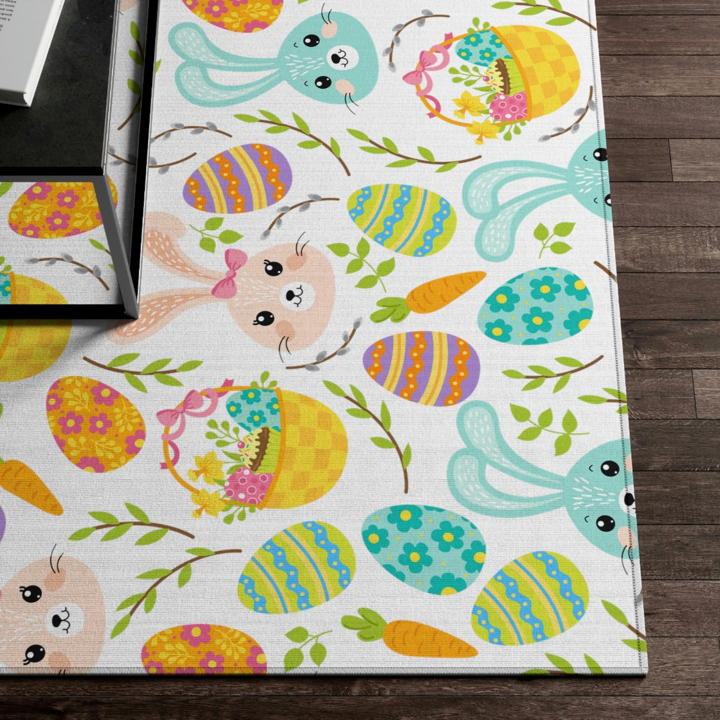 Pink and Blue Easter Bunnies Indoor Rug