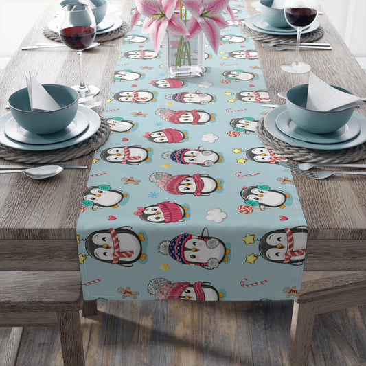 Penguins in Winter Clothes Table Runner