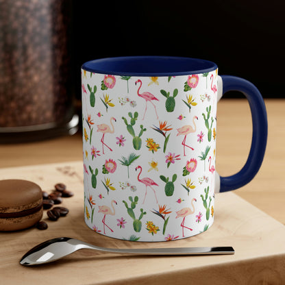 Cactus and Flamingos Accent Coffee Mug, 11oz