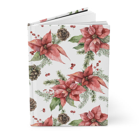 Poinsettia and Pine Cones Hardcover Journal Matte