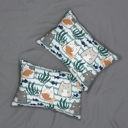 Kawaii Cats and Fishes Spun Polyester Lumbar Pillow