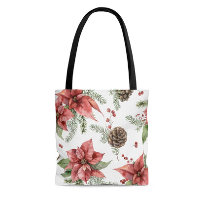 Poinsettia and Pine Cones Tote Bag