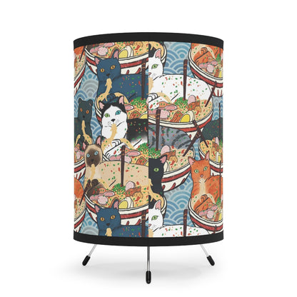 Cats Eating Ramen Tripod Lamp with High-Res Printed Shade