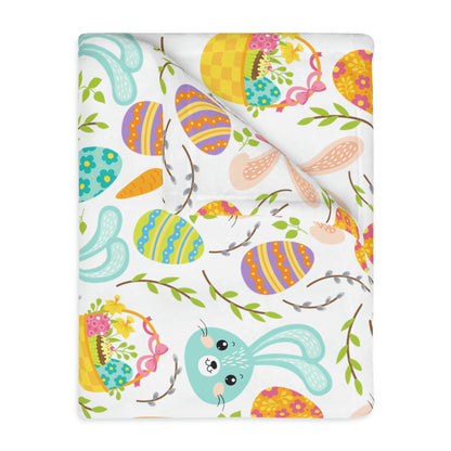Pink and Blue Easter Bunnies Velveteen Minky Blanket (Two-sided print)
