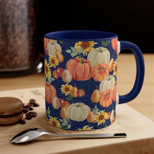Fall Pumpkins and Sunflowers Accent Coffee Mug, 11oz