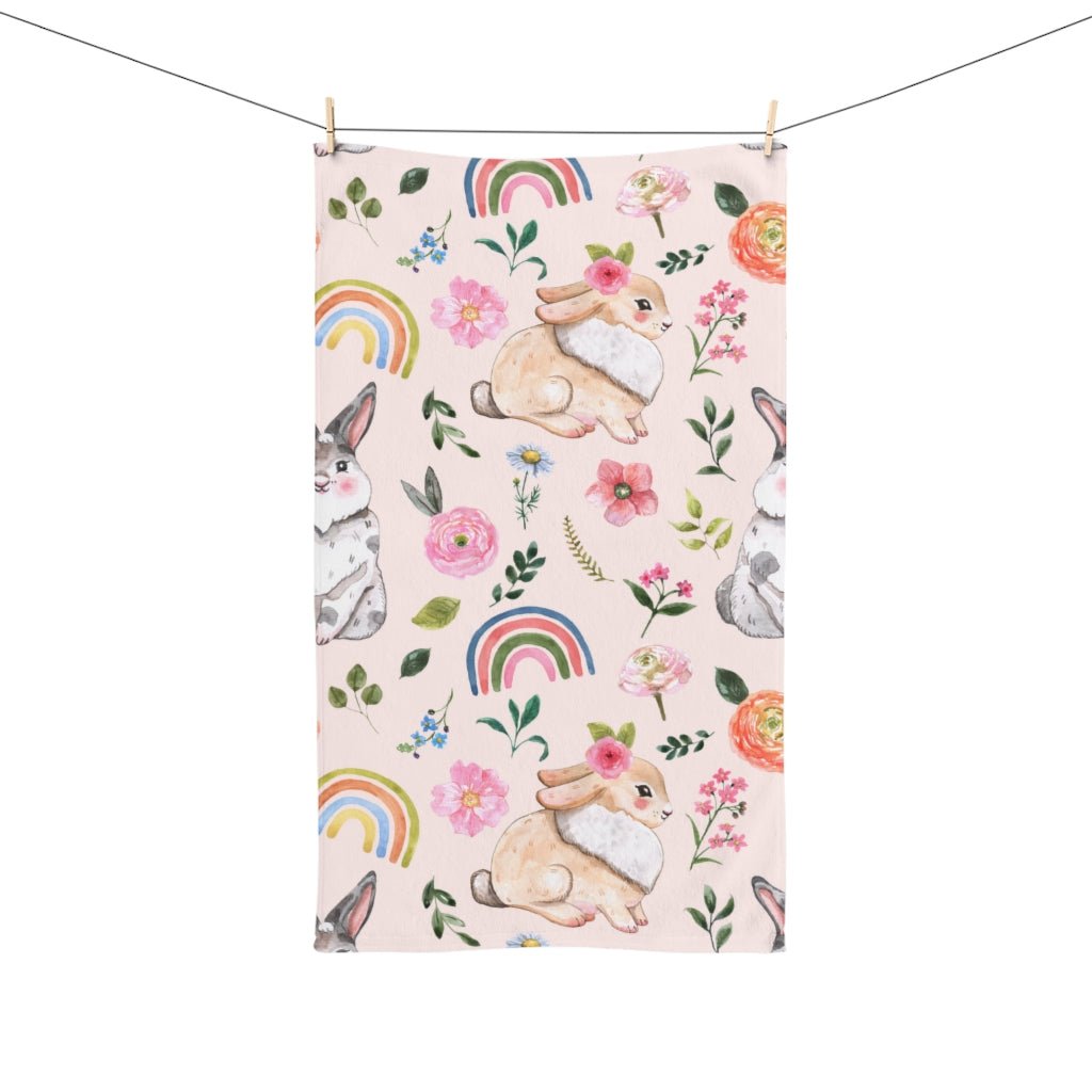 Easter Bunnies and Rainbows Hand Towel - Puffin Lime