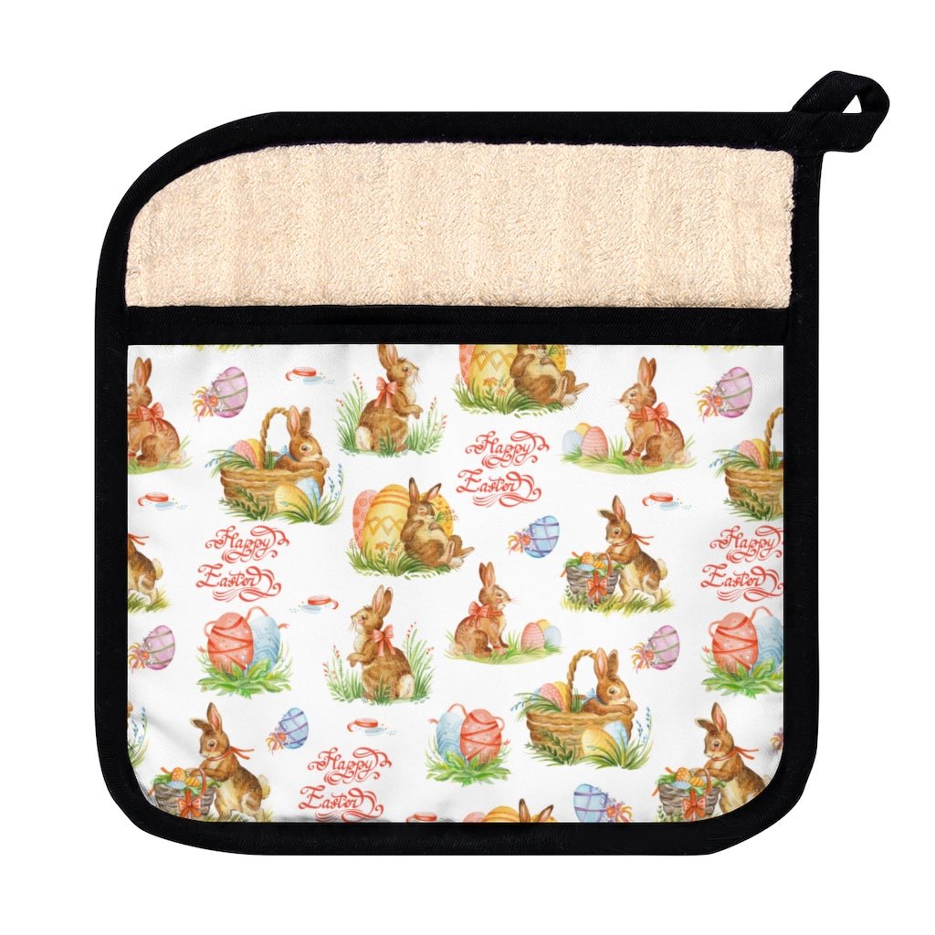 Easter Bunnies in Baskets Pot Holder with Pocket - Puffin Lime