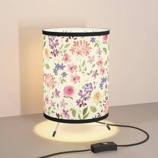 Yellow and Pink Roses Tripod Lamp