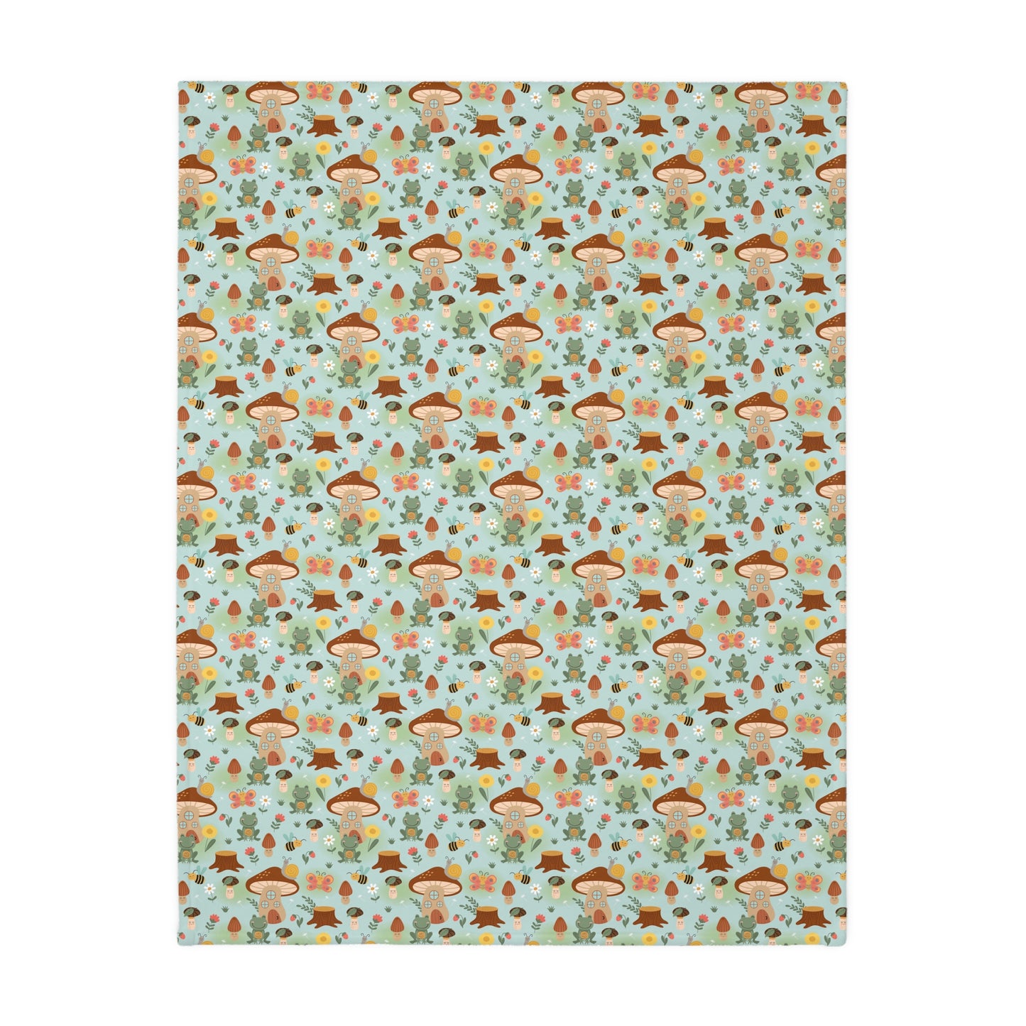 Frogs and Mushrooms Velveteen Minky Blanket (Two-sided print)