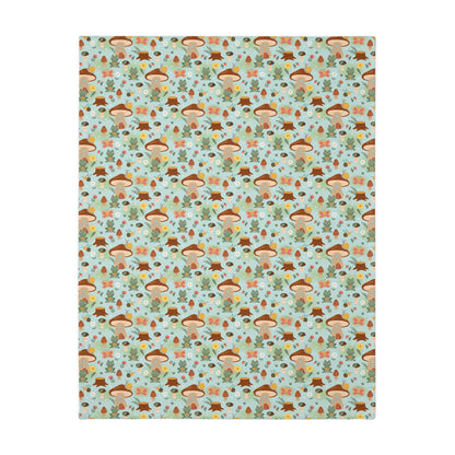 Frogs and Mushrooms Velveteen Minky Blanket (Two-sided print)