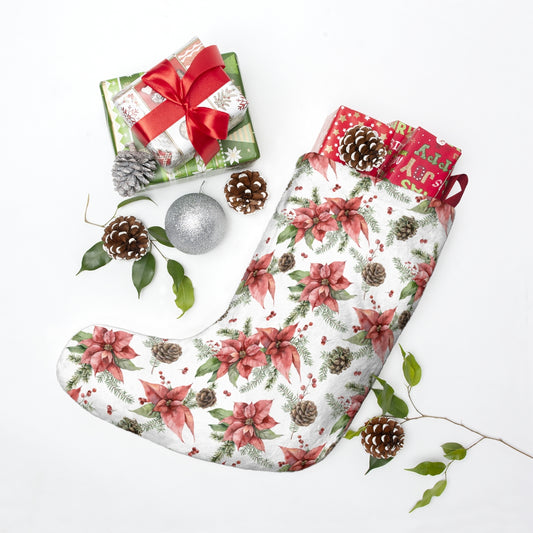 Poinsettia and Pine Cones Christmas Stockings