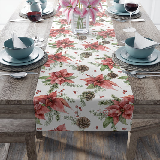 Poinsettia and Pine Cones Table Runner