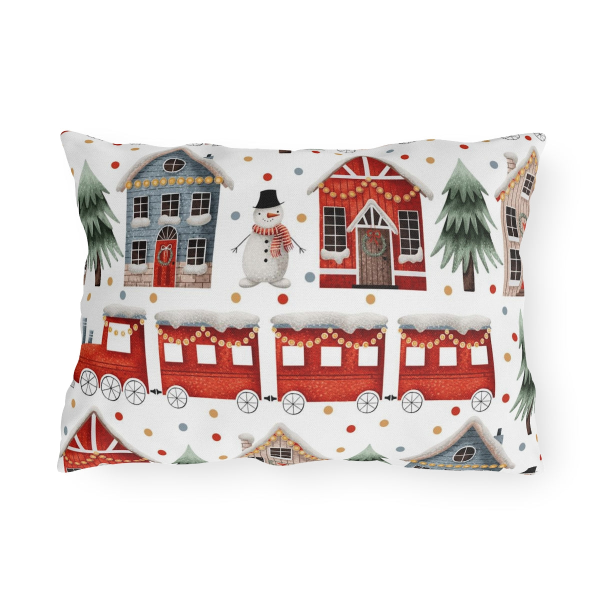 Christmas Trains and Houses Outdoor Pillow