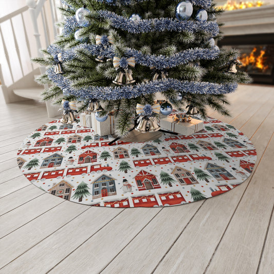 Christmas Trains and Houses Round Tree Skirt