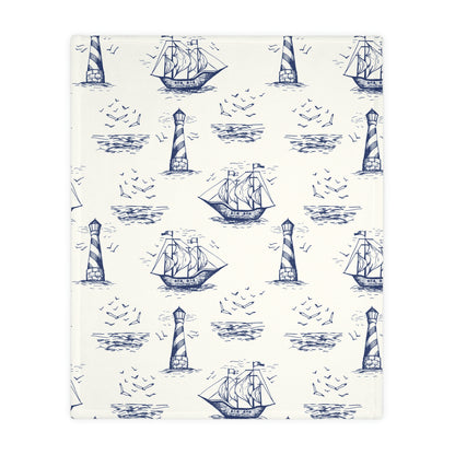 Vintage Ships Velveteen Minky Blanket (Two-sided print)