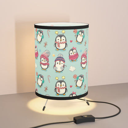 Penguins in Winter Clothes Tripod Lamp with High-Res Printed Shade
