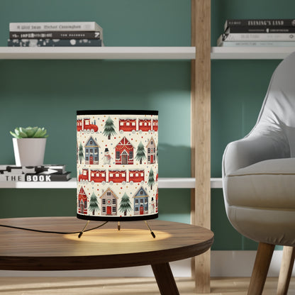 Christmas Trains and Houses Tripod Lamp with High-Res Printed Shade