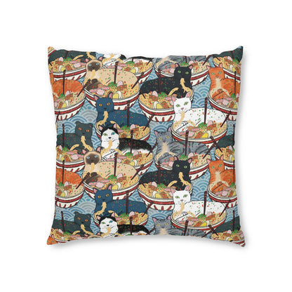 Cats Eating Ramen Square Tufted Floor Pillow