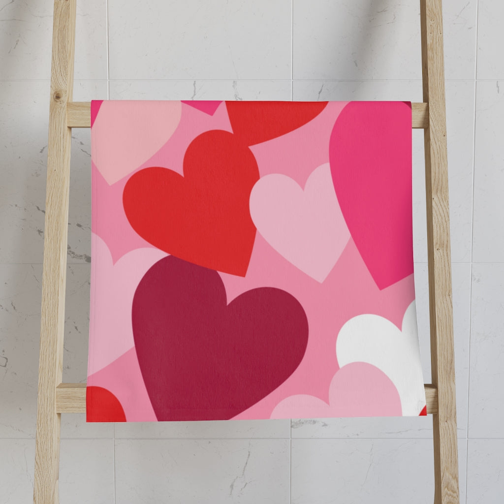 Pink and Red Hearts Hand Towel