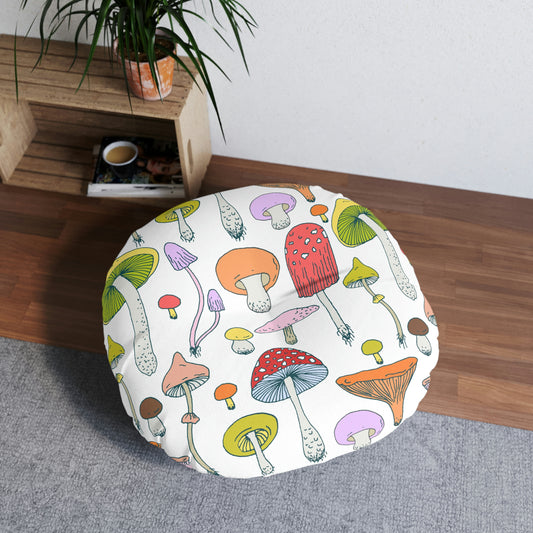 Forest Mushrooms Tufted Floor Pillow, Round
