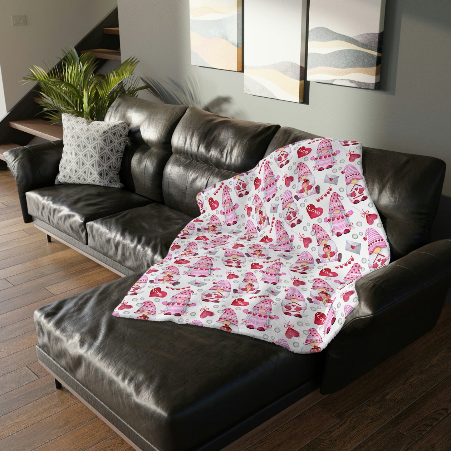 Gnomes and Hearts Velveteen Minky Blanket (Two-sided print)