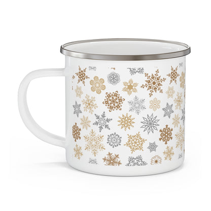 Gold and Silver Snowflakes Stainless Steel Camping Mug