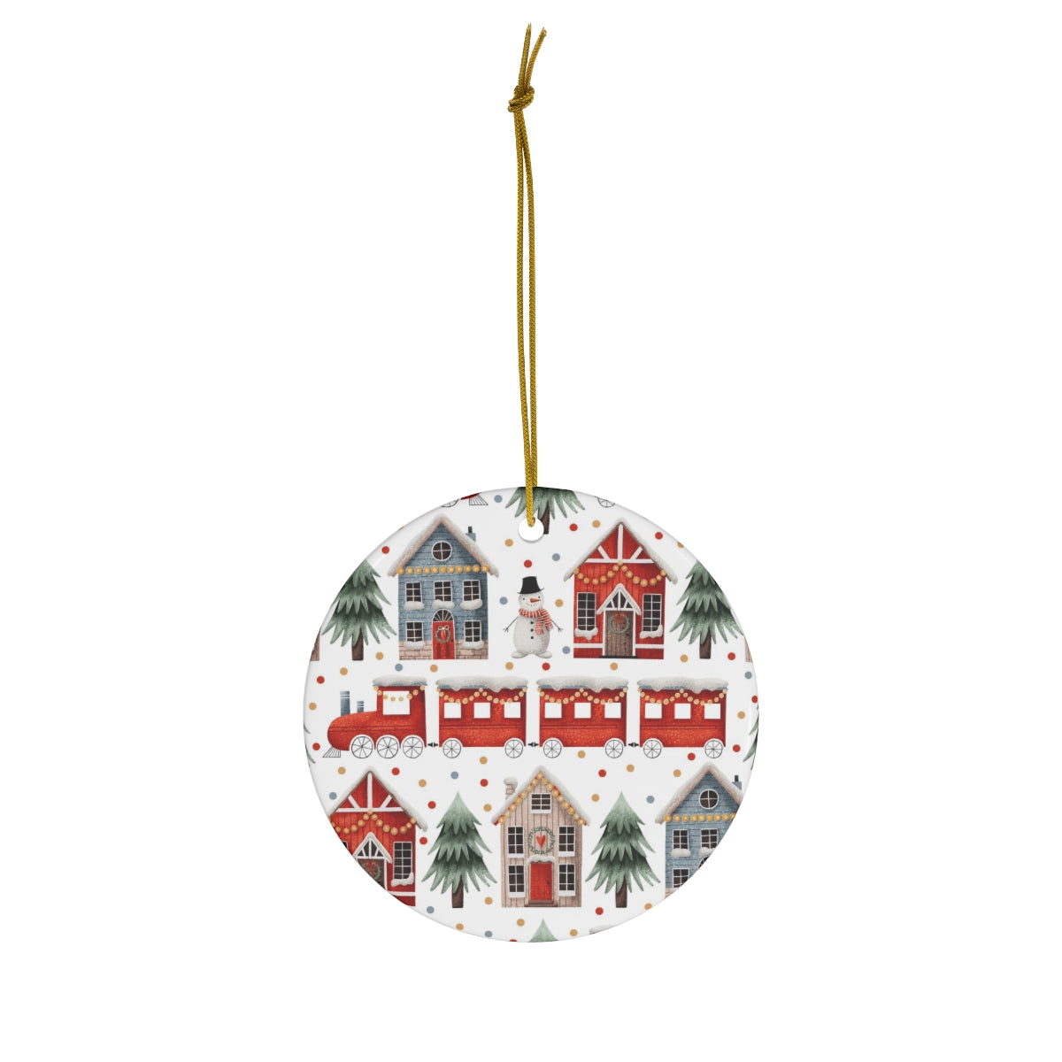 Christmas Trains and Houses Ceramic Ornament, 4 Shapes