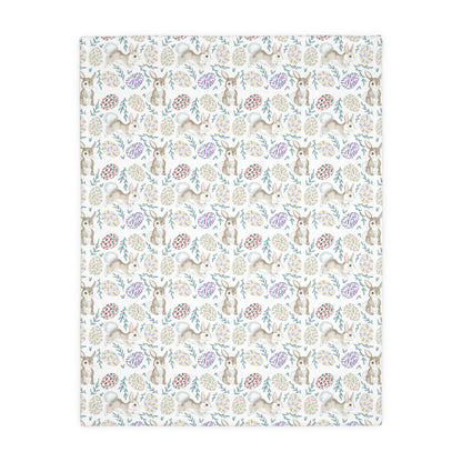 Bunnies and Easter Eggs Velveteen Minky Blanket (Two-sided print)