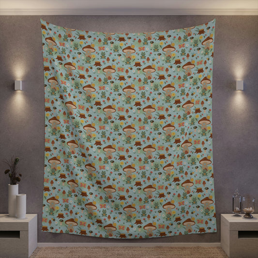 Frogs and Mushrooms Printed Wall Tapestry