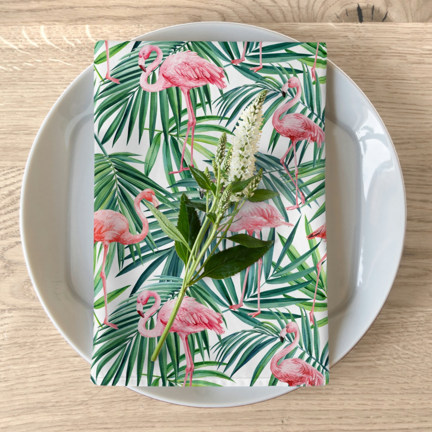 Pink Flamingos and Palm Leaves Napkins Set of 4