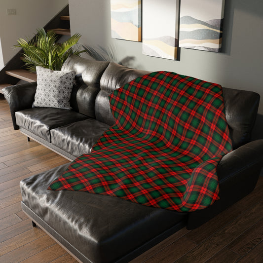 Red and Green Tartan Plaid Velveteen Minky Blanket (Two-sided print)