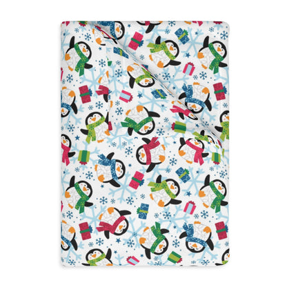 Penguins and Snowflakes Velveteen Minky Blanket (Two-sided print)