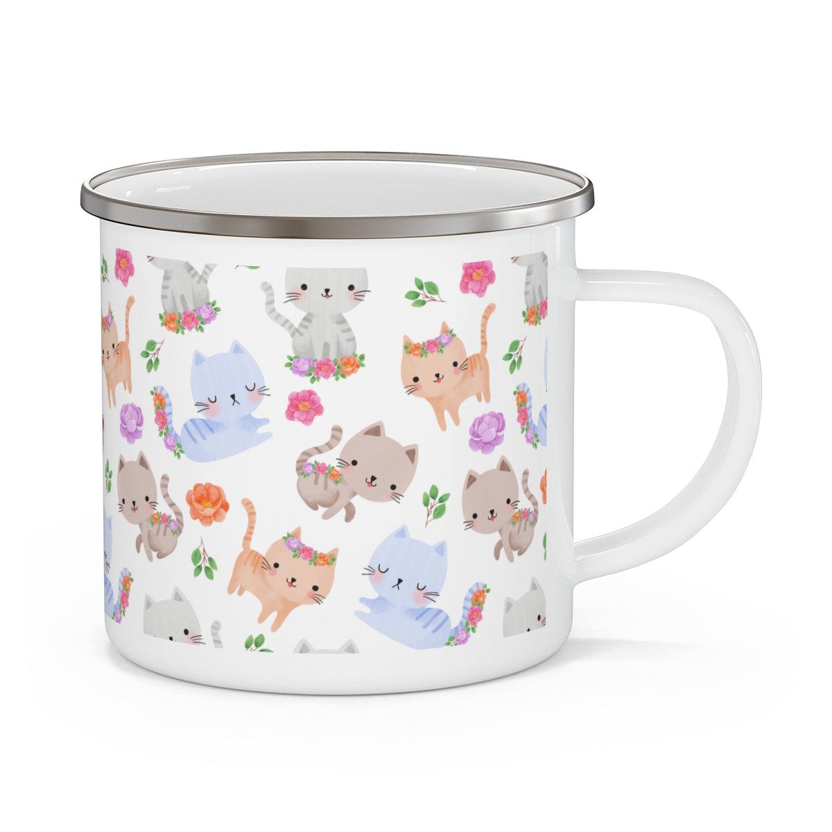 Happy Cats and Flowers Stainless Steel Camping Mug