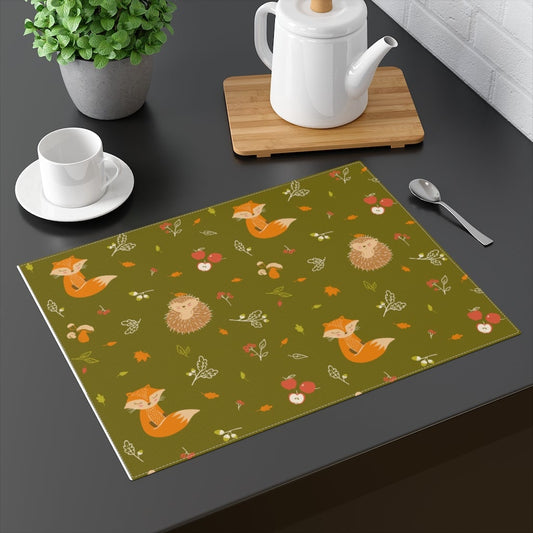 Fall Forest Animals and Fall Leaves Cotton Placemat