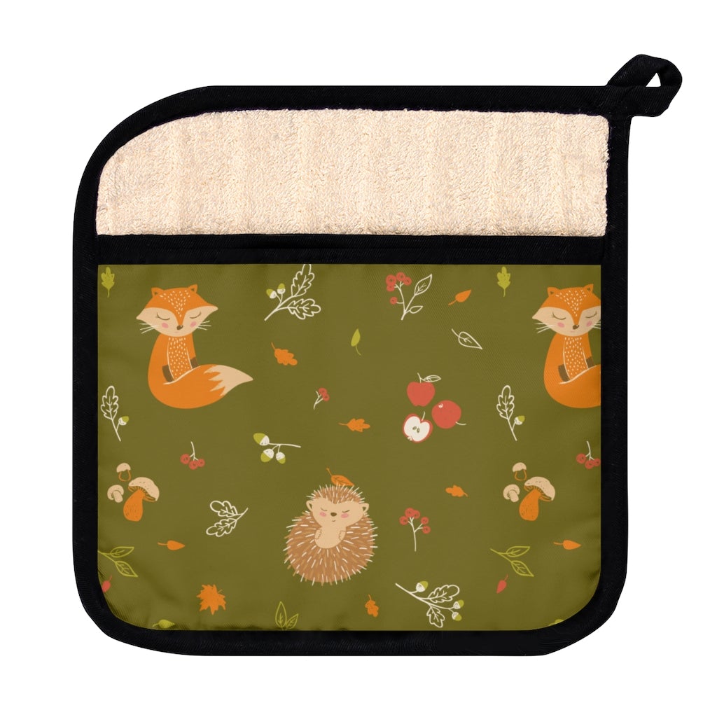 Fall Forest Animals and Fall Leaves Pot Holder with Pocket | Autumn Gifts For Home | Fall Tablescapes