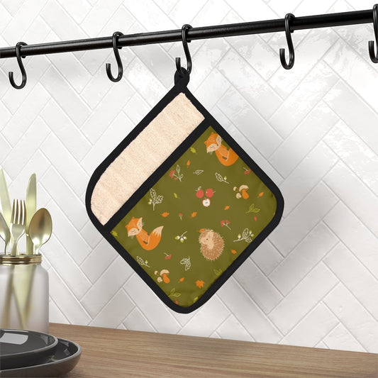 Fall Forest Animals and Fall Leaves Pot Holder with Pocket | Autumn Gifts For Home | Fall Tablescapes