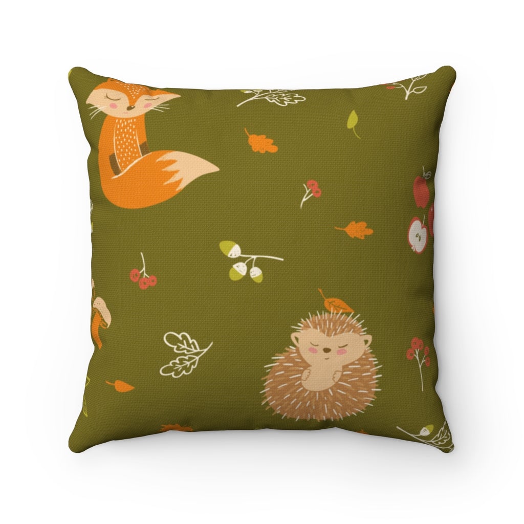 Fall Forest Animals and Fall Leaves Square Throw Pillow